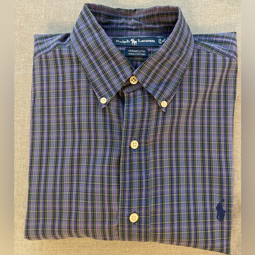 Ralph Lauren Men's Purple and Green Plaid Shirt